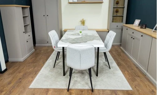 Set Masă Living Extensibilă Blat Ceramic KJT416 Alb-Cappuccino cu 4 Scaune DCM2001AF Bej