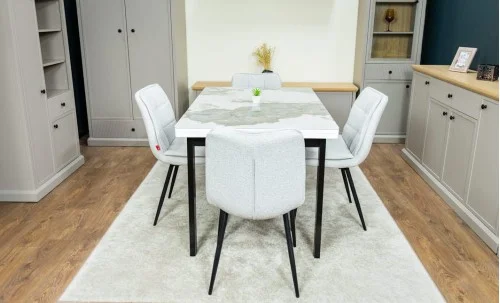 Set Masă Living Extensibilă Blat Ceramic KJT416 Alb-Cappuccino cu 4 Scaune DCM2001AF Bej