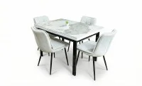 Set Masă Living Extensibilă Blat Ceramic KJT416 Alb-Cappuccino cu 4 Scaune DCM2001AF Bej 1