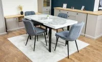 Set Masă Living Extensibilă Blat Ceramic KJT416 Alb-Cappuccino cu 4 Scaune DCM2001AF Gri 5