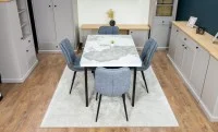 Set Masă Living Extensibilă Blat Ceramic KJT416 Alb-Cappuccino cu 4 Scaune DCM2001AF Gri 10