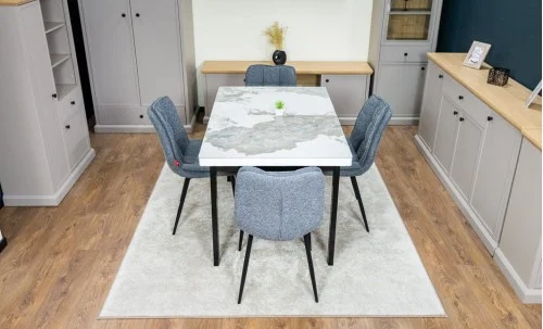 Set Masă Living Extensibilă Blat Ceramic KJT416 Alb-Cappuccino cu 4 Scaune DCM2001AF Gri