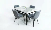 Set Masă Living Extensibilă Blat Ceramic KJT416 Alb-Cappuccino cu 4 Scaune DCM2001AF Gri 1