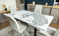 Set Masă Living Extensibilă Blat Ceramic KJT416 Alb-Cappuccino cu 4 Scaune F630 Bej
