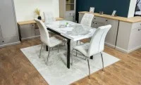 Set Masă Living Extensibilă Blat Ceramic KJT416 Alb-Cappuccino cu 4 Scaune F630 Bej 3