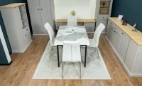 Set Masă Living Extensibilă Blat Ceramic KJT416 Alb-Cappuccino cu 4 Scaune F630 Bej 8