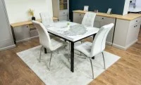 Set Masă Living Extensibilă Blat Ceramic KJT416 Alb-Cappuccino cu 4 Scaune F630 Bej