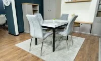 Set Masă Living Extensibilă Blat Ceramic KJT416 Alb-Cappuccino cu 4 Scaune F630 Gri 10