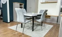 Set Masă Living Extensibilă Blat Ceramic KJT416 Alb-Cappuccino cu 4 Scaune F630 Gri