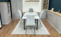 Set Masă Living Extensibilă Blat Ceramic KJT416 Alb-Cappuccino cu 4 Scaune F630 Gri 6