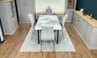 Set Masă Living Extensibilă Blat Ceramic KJT416 Alb-Cappuccino cu 4 Scaune F630 Gri 7