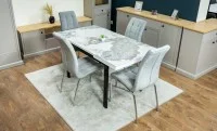 Set Masă Living Extensibilă Blat Ceramic KJT416 Alb-Cappuccino cu 4 Scaune F630 Gri 5