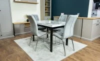 Set Masă Living Extensibilă Blat Ceramic KJT416 Alb-Cappuccino cu 4 Scaune F630 Gri 3