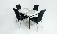 Set Masă Living Extensibilă Blat Ceramic KJT416 Alb-Cappuccino cu 4 Scaune F630 Negre 1