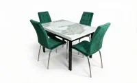 Set Masă Living Extensibilă Blat Ceramic KJT416 Alb-Cappuccino cu 4 Scaune F630 Verzi 1