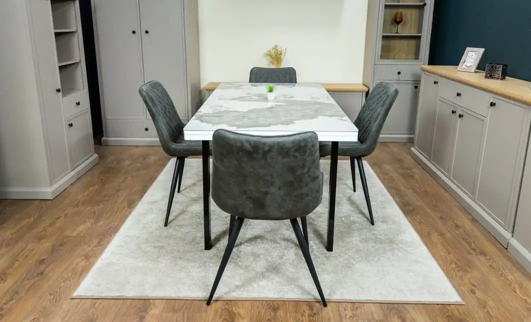 Set Masă Living Extensibilă Blat Ceramic KJT416 Alb-Cappuccino cu 4 Scaune J262-L Gri 6