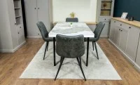 Set Masă Living Extensibilă Blat Ceramic KJT416 Alb-Cappuccino cu 4 Scaune J262-L Gri 6