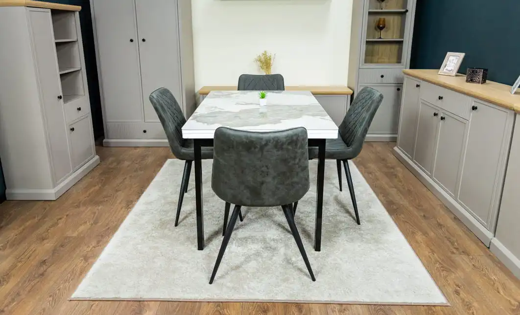 Set Masă Living Extensibilă Blat Ceramic KJT416 Alb-Cappuccino cu 4 Scaune J262-L Gri 8
