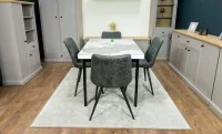 Set Masă Living Extensibilă Blat Ceramic KJT416 Alb-Cappuccino cu 4 Scaune J262-L Gri 8