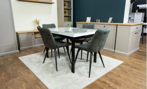 Set Masă Living Extensibilă Blat Ceramic KJT416 Alb-Cappuccino cu 4 Scaune J262-L Gri