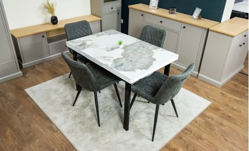 Set Masă Living Extensibilă Blat Ceramic KJT416 Alb-Cappuccino cu 4 Scaune J262-L Gri