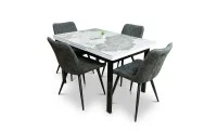 Set Masă Living Extensibilă Blat Ceramic KJT416 Alb-Cappuccino cu 4 Scaune J262-L Gri 1