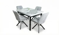 Set Masă Living Extensibilă Blat Ceramic KJT416 Alb-Cappuccino cu 4 Scaune KJC0356 Gri