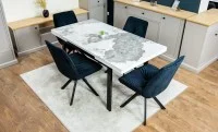 Set Masă Living Extensibilă Blat Ceramic KJT416 Alb-Cappuccino cu 4 Scaune KJC0356 Negre 4