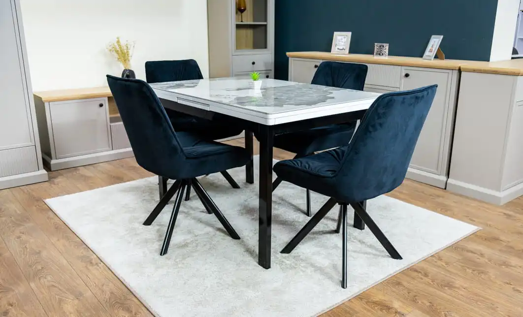 Set Masă Living Extensibilă Blat Ceramic KJT416 Alb-Cappuccino cu 4 Scaune KJC0356 Negre 3