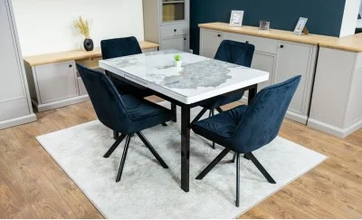 Set Masă Living Extensibilă Blat Ceramic KJT416 Alb-Cappuccino cu 4 Scaune KJC0356 Negre