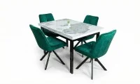 Set Masă Living Extensibilă Blat Ceramic KJT416 Alb-Cappuccino cu 4 Scaune KJC0356 Verde