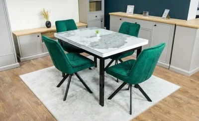 Set Masă Living Extensibilă Blat Ceramic KJT416 Alb-Cappuccino cu 4 Scaune KJC0356 Verde