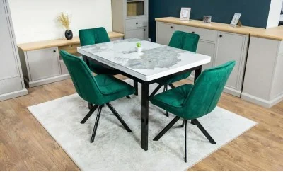 Set Masă Living Extensibilă Blat Ceramic KJT416 Alb-Cappuccino cu 4 Scaune KJC0356 Verde