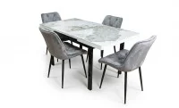 Set Masă Living Extensibilă Blat Ceramic KJT416 Alb-Cappuccino cu 4 Scaune KJC0357 Gri