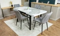 Set Masă Living Extensibilă Blat Ceramic KJT416 Alb-Cappuccino cu 4 Scaune KJC0357 Gri