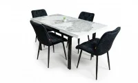 Set Masă Living Extensibilă Blat Ceramic KJT416 Alb-Cappuccino cu 4 Scaune KJC0357 Negre