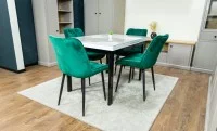 Set Masă Living Extensibilă Blat Ceramic KJT416 Alb-Cappuccino cu 4 Scaune KJC0357 Verzi