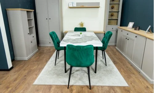 Set Masă Living Extensibilă Blat Ceramic KJT416 Alb-Cappuccino cu 4 Scaune KJC0357 Verzi
