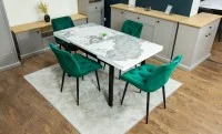 Set Masă Living Extensibilă Blat Ceramic KJT416 Alb-Cappuccino cu 4 Scaune KJC0357 Verzi 5