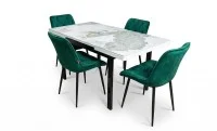 Set Masă Living Extensibilă Blat Ceramic KJT416 Alb-Cappuccino cu 4 Scaune KJC0357 Verzi