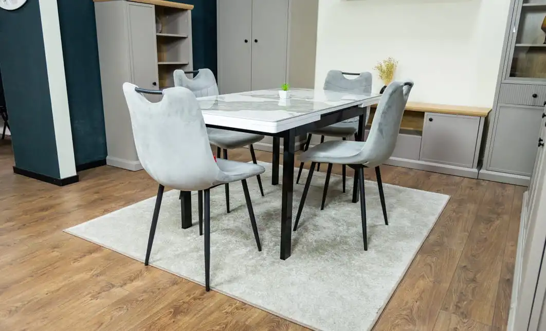 Set Masă Living Extensibilă Blat Ceramic KJT416 Alb-Cappuccino cu 4 Scaune KJC0358 Gri 10