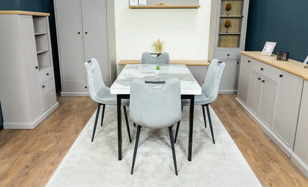 Set Masă Living Extensibilă Blat Ceramic KJT416 Alb-Cappuccino cu 4 Scaune KJC0358 Gri 6