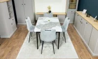 Set Masă Living Extensibilă Blat Ceramic KJT416 Alb-Cappuccino cu 4 Scaune KJC0358 Gri 7