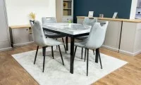 Set Masă Living Extensibilă Blat Ceramic KJT416 Alb-Cappuccino cu 4 Scaune KJC0358 Gri 4