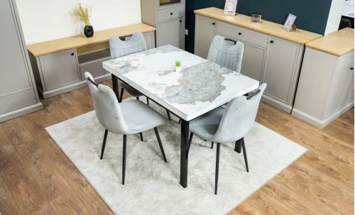Set Masă Living Extensibilă Blat Ceramic KJT416 Alb-Cappuccino cu 4 Scaune KJC0358 Gri