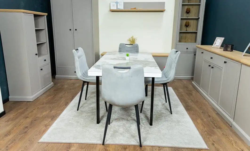Set Masă Living Extensibilă Blat Ceramic KJT416 Alb-Cappuccino cu 4 Scaune KJC0358 Gri 8
