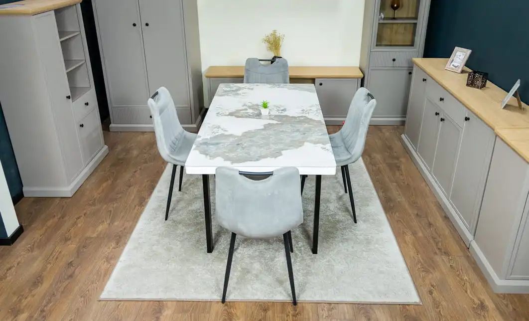 Set Masă Living Extensibilă Blat Ceramic KJT416 Alb-Cappuccino cu 4 Scaune KJC0358 Gri 9