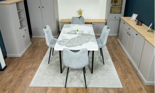 Set Masă Living Extensibilă Blat Ceramic KJT416 Alb-Cappuccino cu 4 Scaune KJC0358 Gri