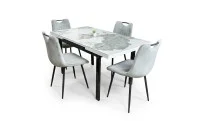 Set Masă Living Extensibilă Blat Ceramic KJT416 Alb-Cappuccino cu 4 Scaune KJC0358 Gri 1