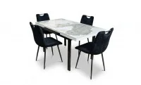 Set Masă Living Extensibilă Blat Ceramic KJT416 Alb-Cappuccino cu 4 Scaune KJC0358 Negre